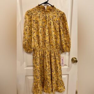 Nanette Lepore baroque rose yellow floral dress long sleeve w/elastic.NWT Size 2